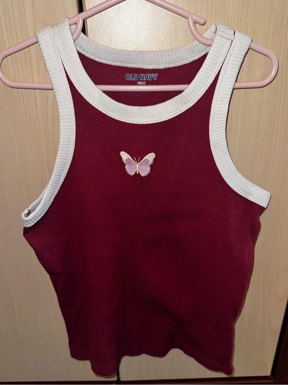 Old Navy Girls Burgundy Ribbed Butterfly Tank Top Size M 8 Contrast Trim